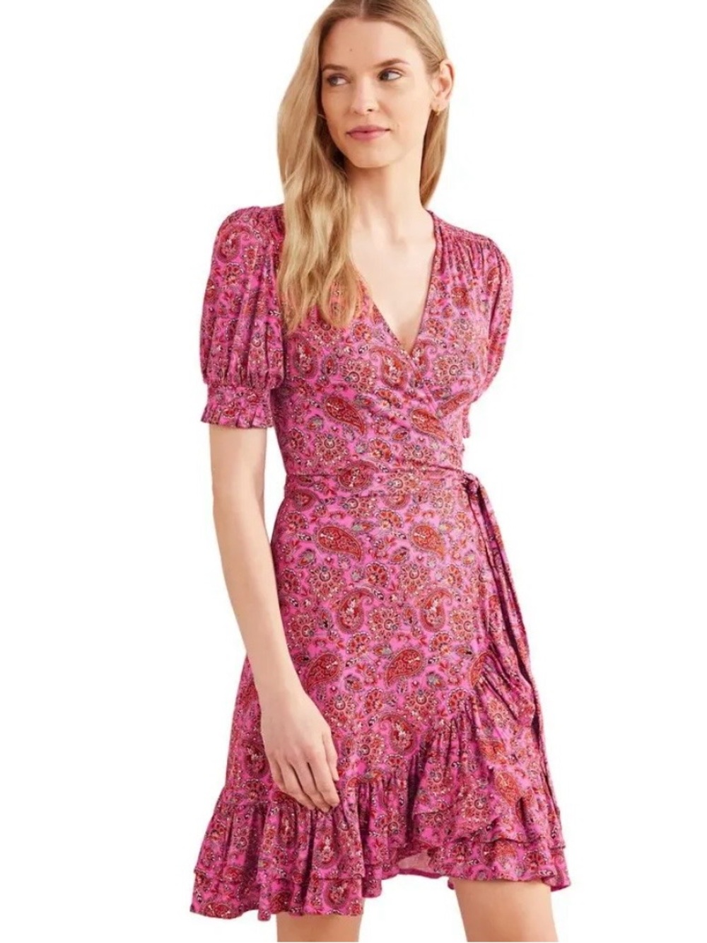 Boden Paisley Ruffle Wrap Dress Size 12 MSRP $130